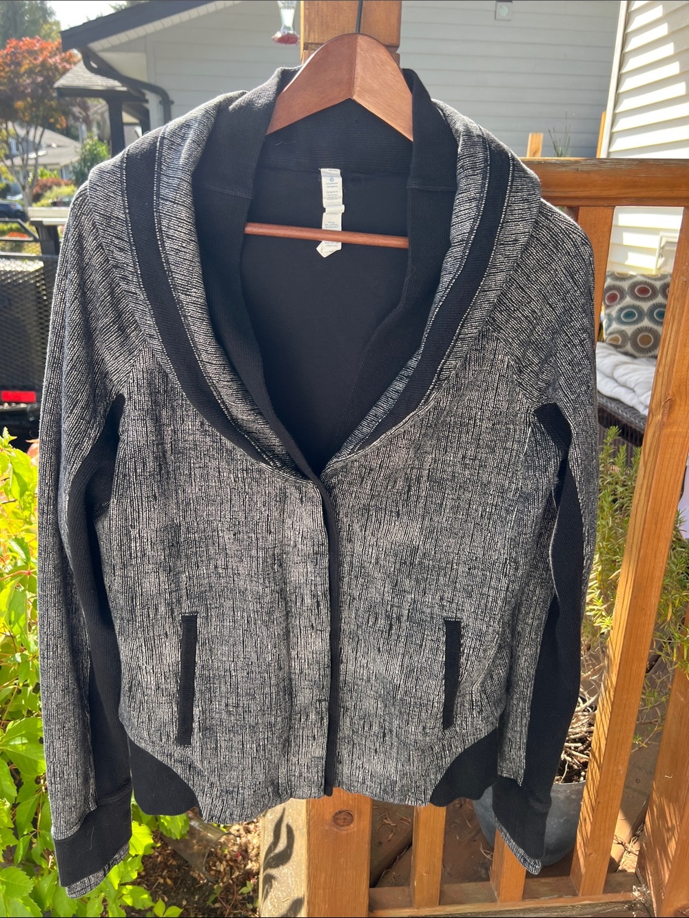 Lululemon To Class Jacket Burlap Texture Black Dune Cardigan Cowl Neck Size 10